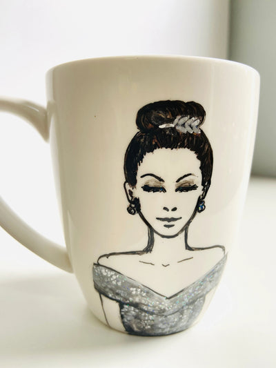 Personalized Hand Painted Mug - Decked in Silver - Holiday Collection