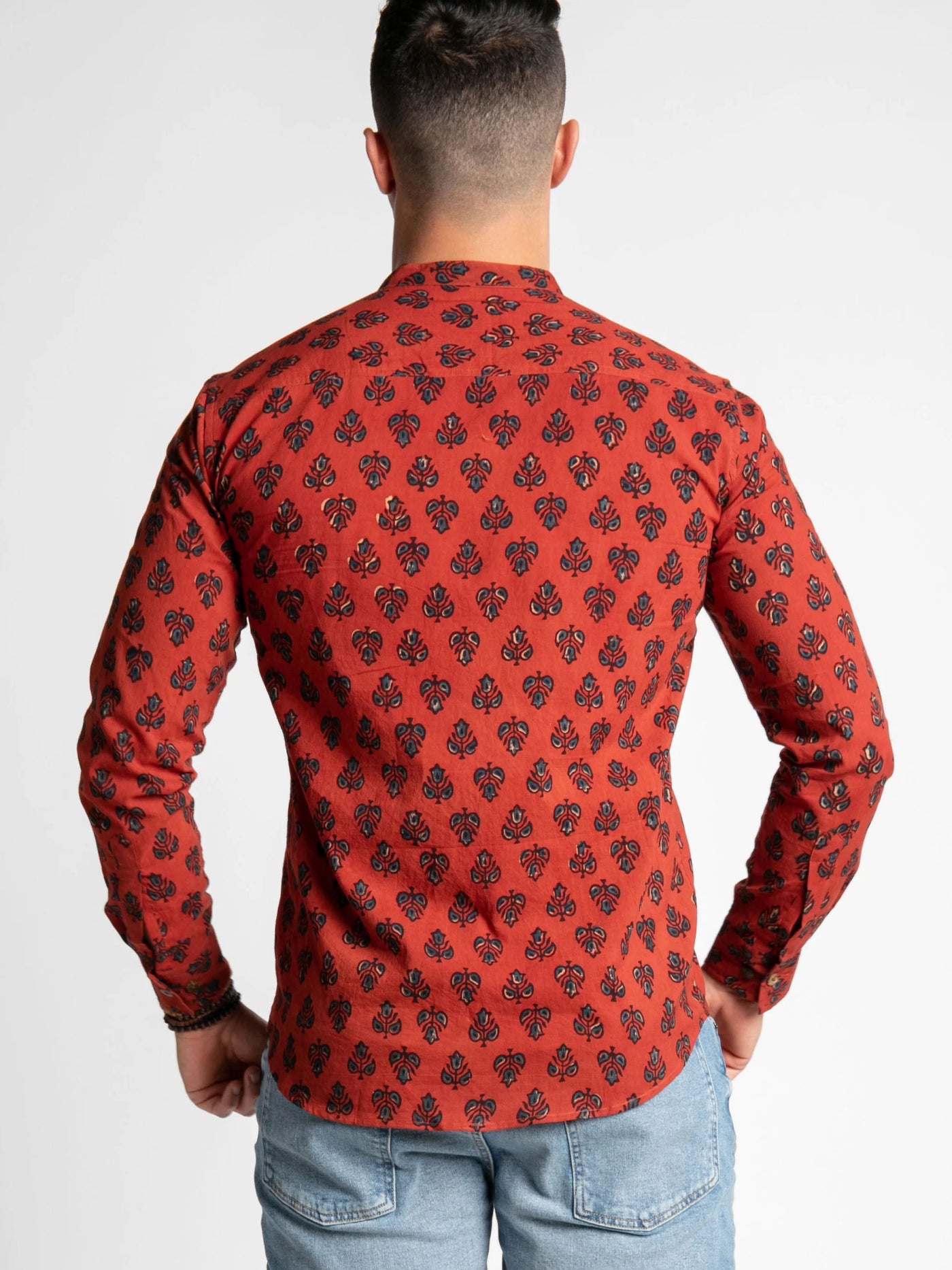 Regular Fit Block Printed Cotton Shirt - Ankur Red