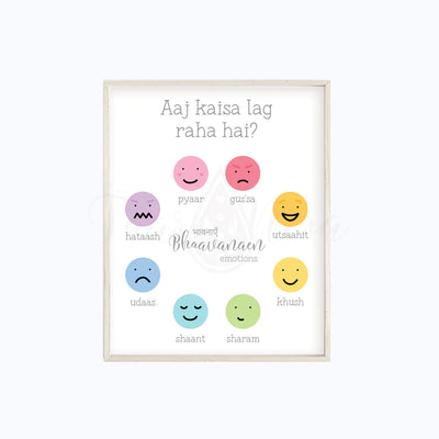 Bilingual Feelings & Emotions Poster • Gujarati | Hindi | Spanish | English