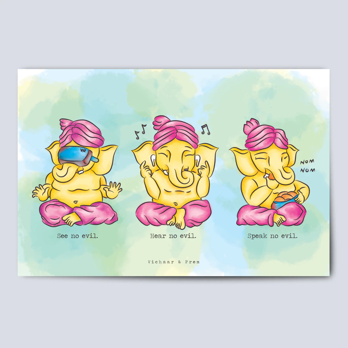 3 Wise Baby Ganeshas Poster Print
