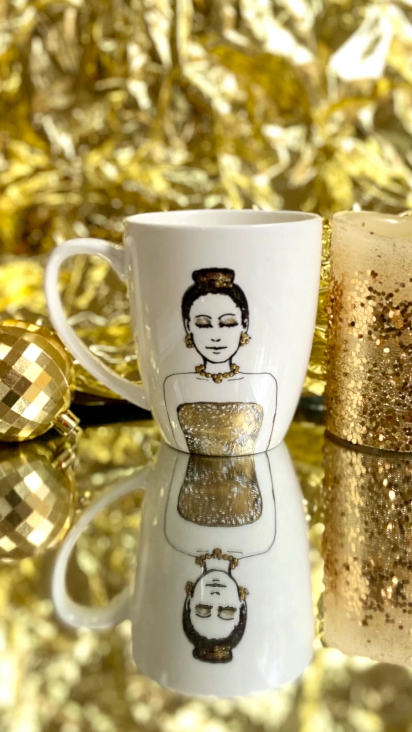 Personalized Hand Painted Mug - Decked in Gold - Holiday Collection