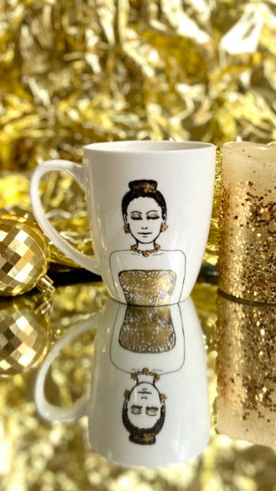 Personalized Hand Painted Mug - Decked in Gold - Holiday Collection