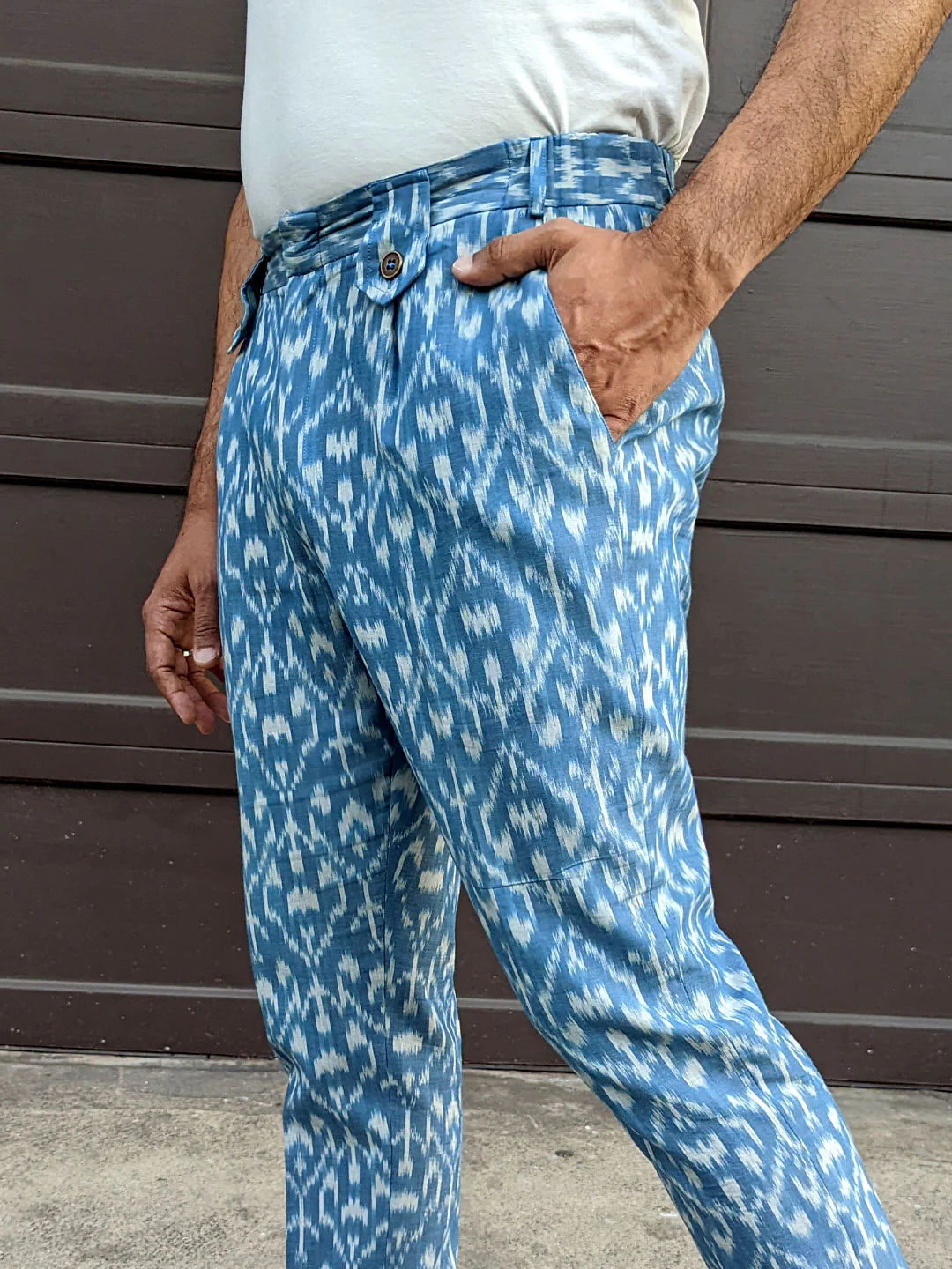 Glitchet - Sky Blue Slim Fit Handwoven Ikat Pants