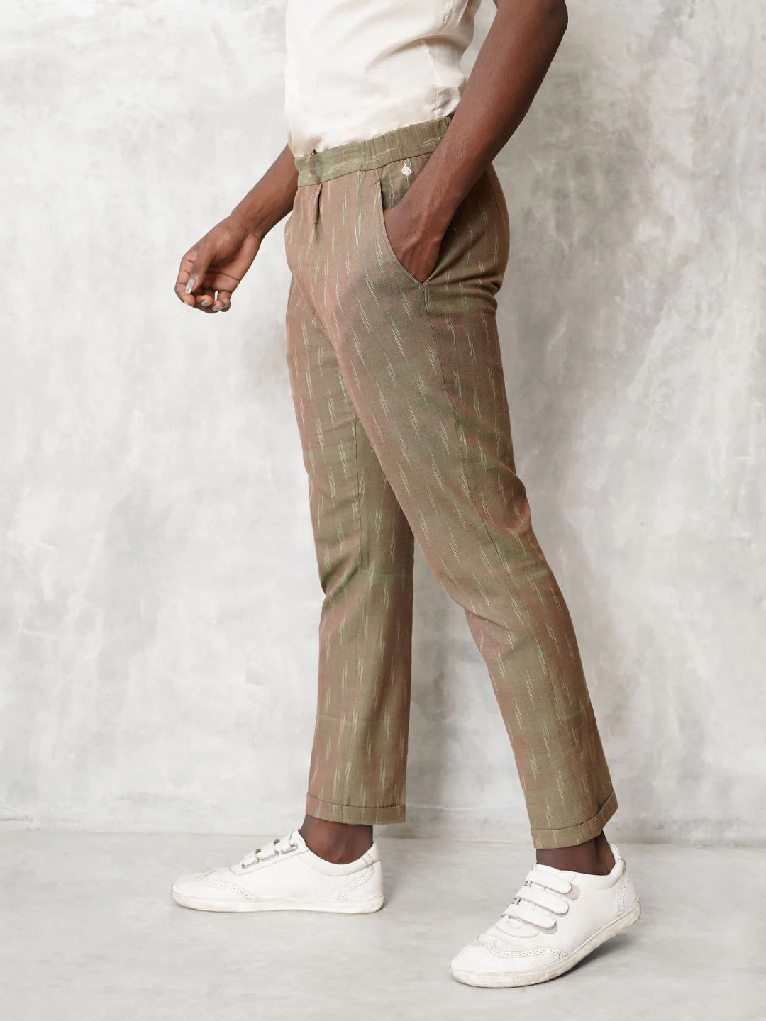 Slim Fit Handwoven Ikat Pants - Peanut Brown (Two tone)