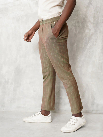 Slim Fit Handwoven Ikat Pants - Peanut Brown (Two tone)