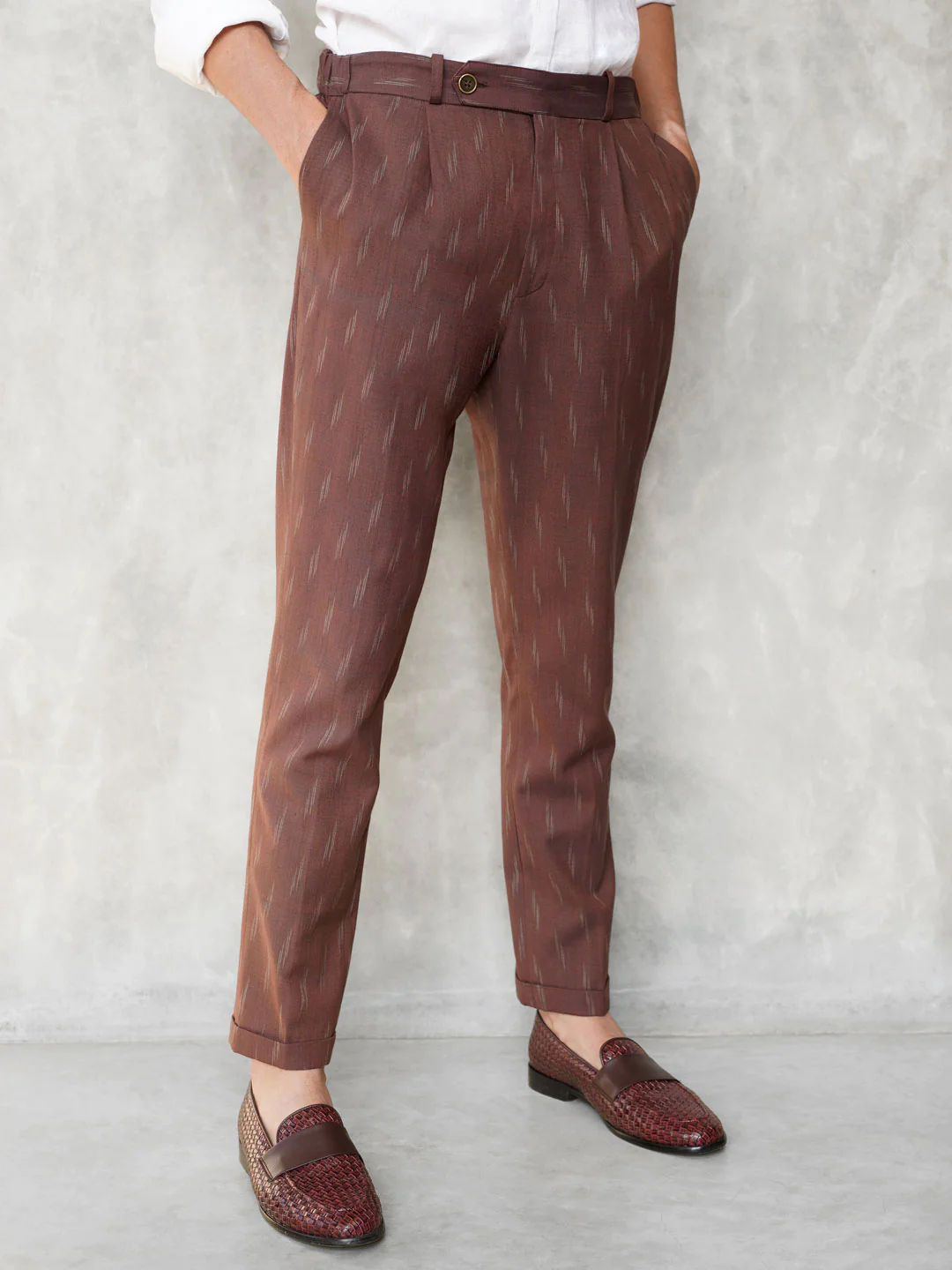 Slim Fit Handwoven Ikat Pants - Walnut Brown