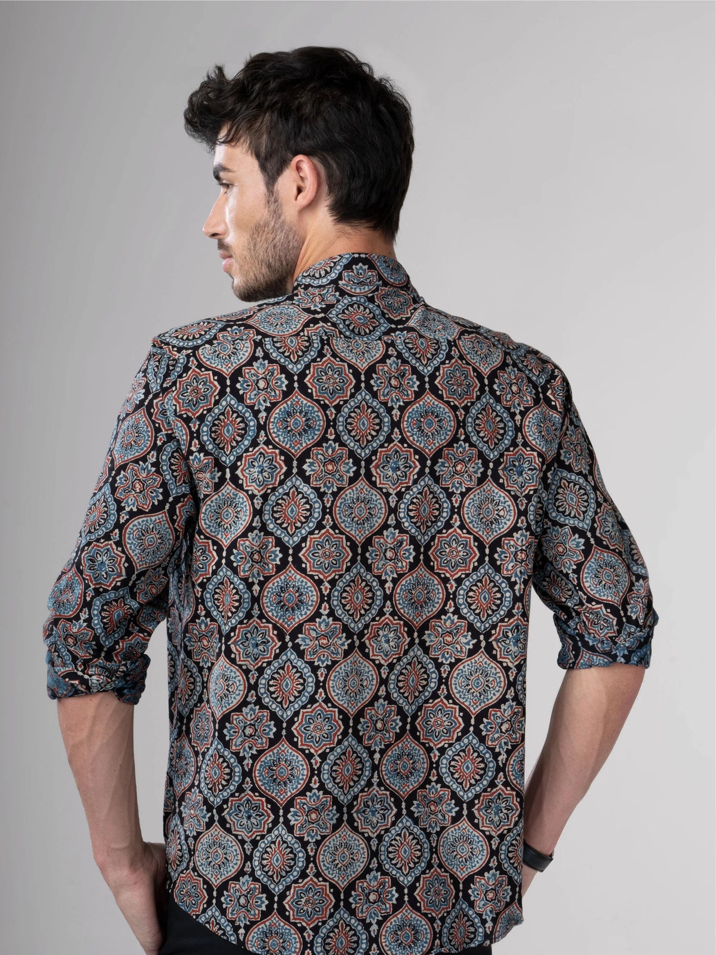 Regular Fit Block Printed Cotton Shirt - Gulshan Black