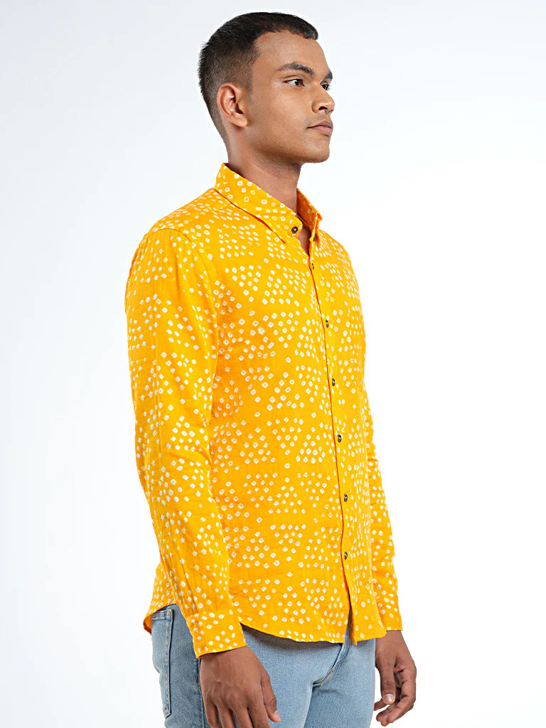 Long Sleeve Regular Collar Bandhani Shirt – Mango Yellow