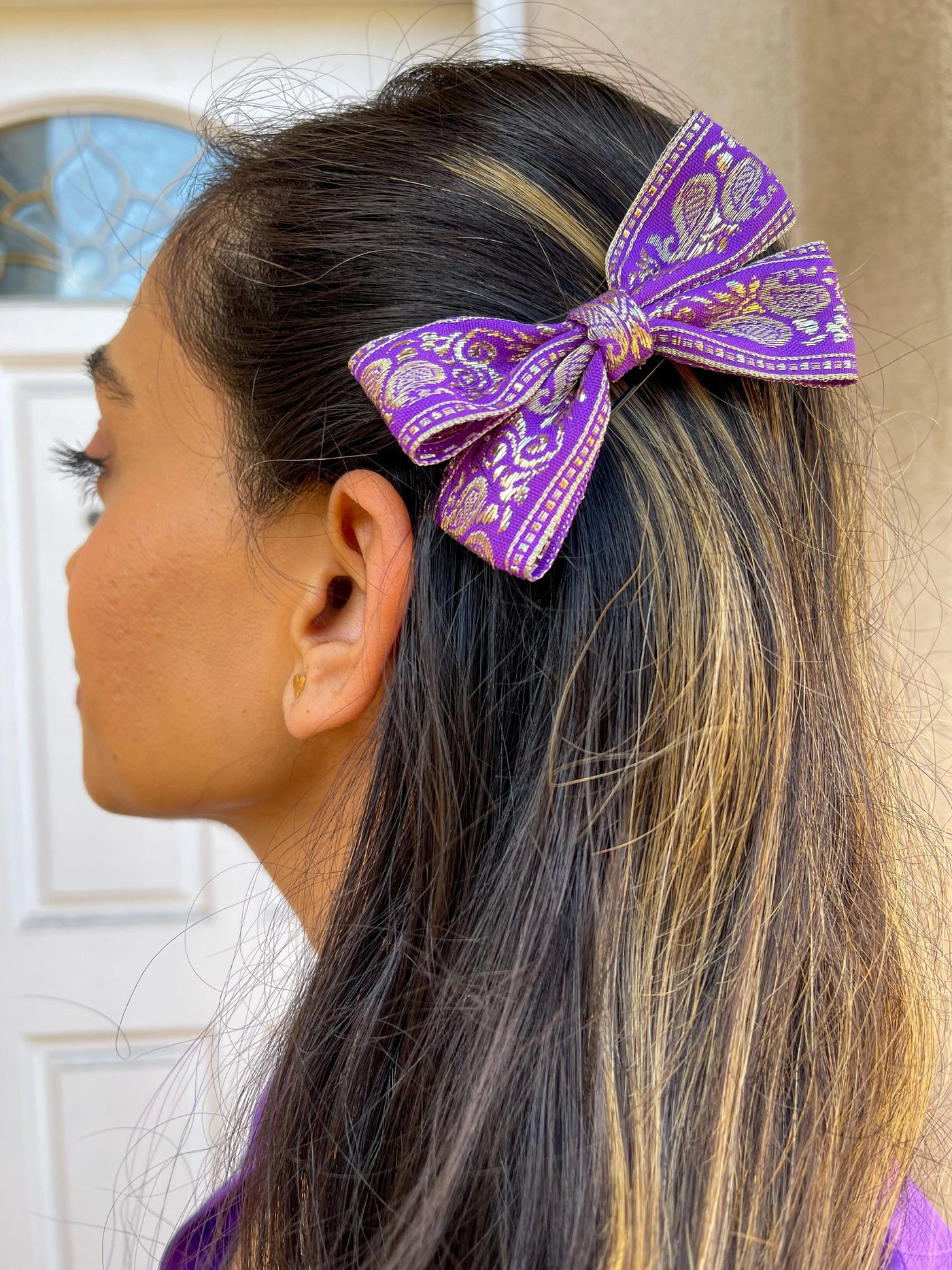 Purple and Silver Hair Bow