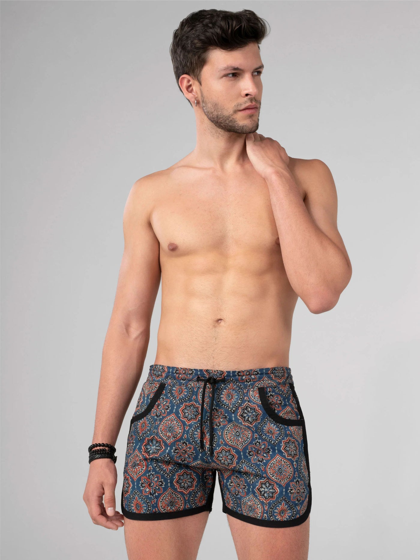 Hand Block Printed Dolphin Shorts - Mahi Blue