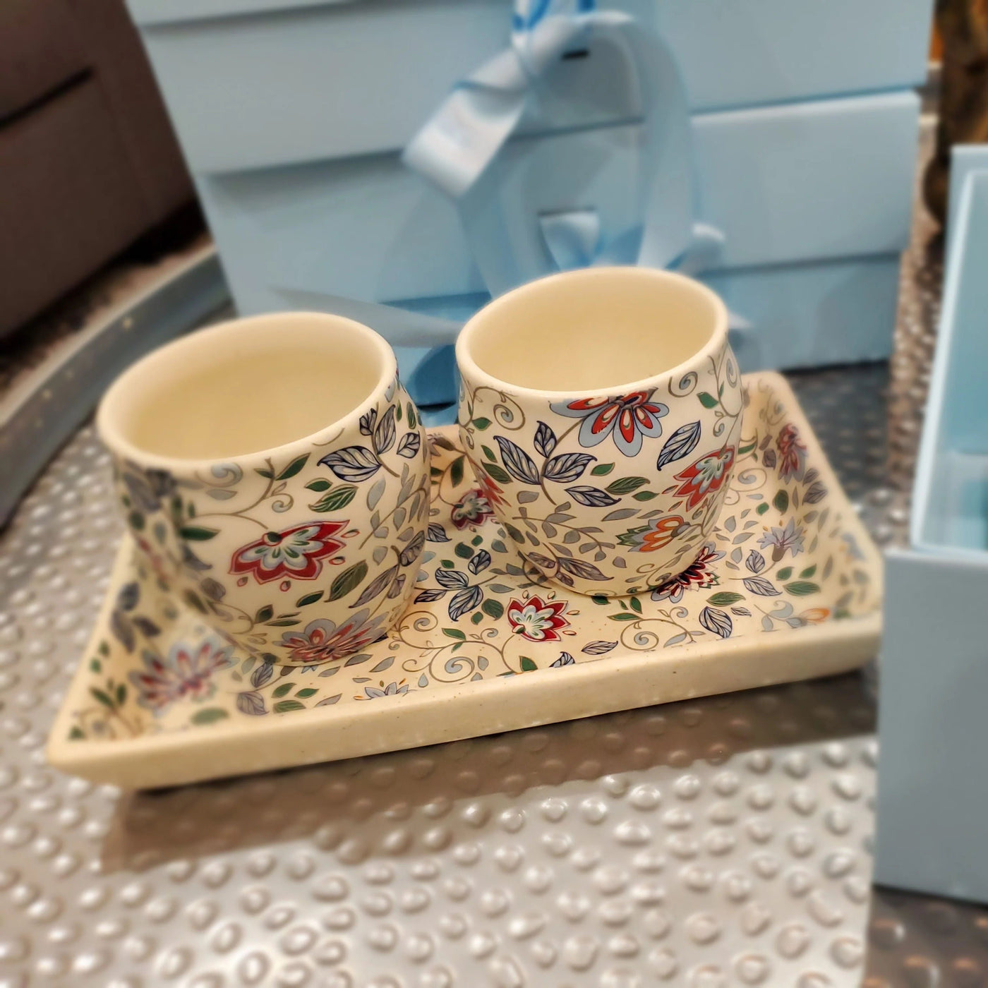 Tea Cup Gift Set (of 2) with Tray