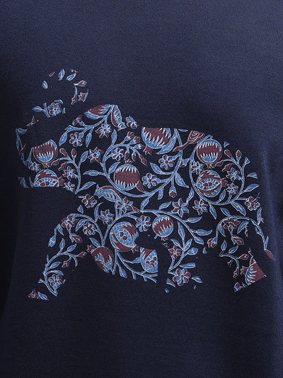 Unisex Printed Crewneck Sweatshirt - Navy