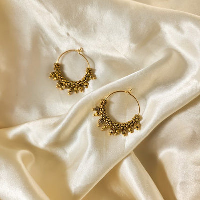 Brass and gold plated beaded hoops by Rangeen