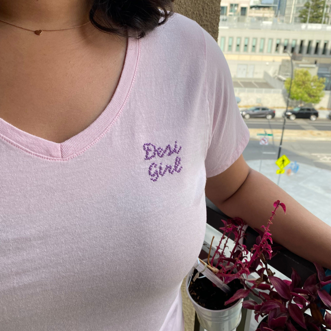 Hand-Embroidered Desi Girl T-Shirt (100% of Proceeds Donated)