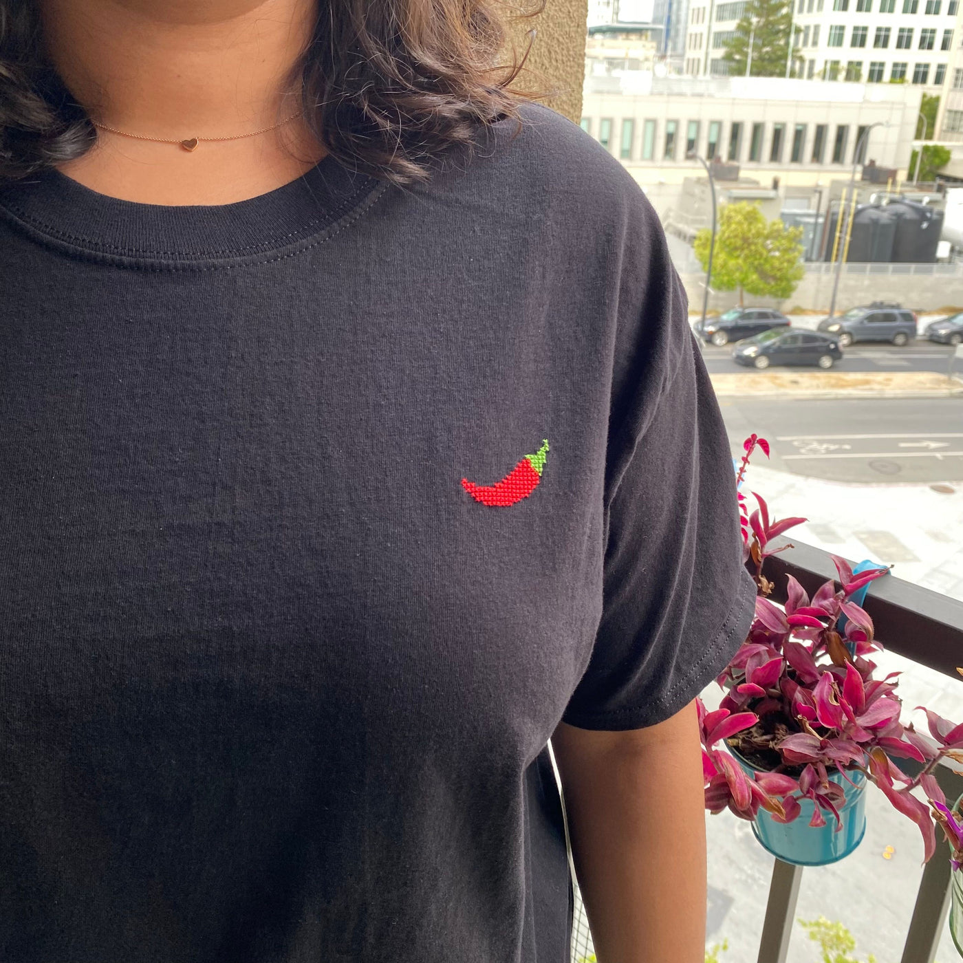 Hand-Embroidered Mirchi/Chili T-Shirt (100% Proceeds Donated)