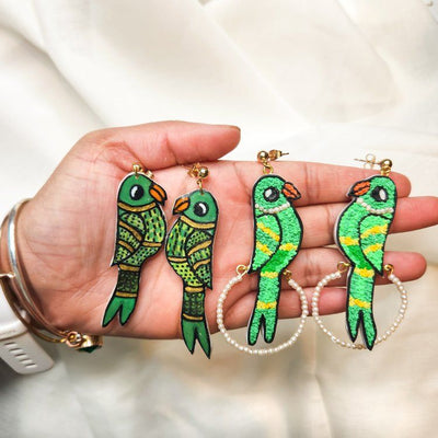 Embroidered Parrot earrings by Rangeen