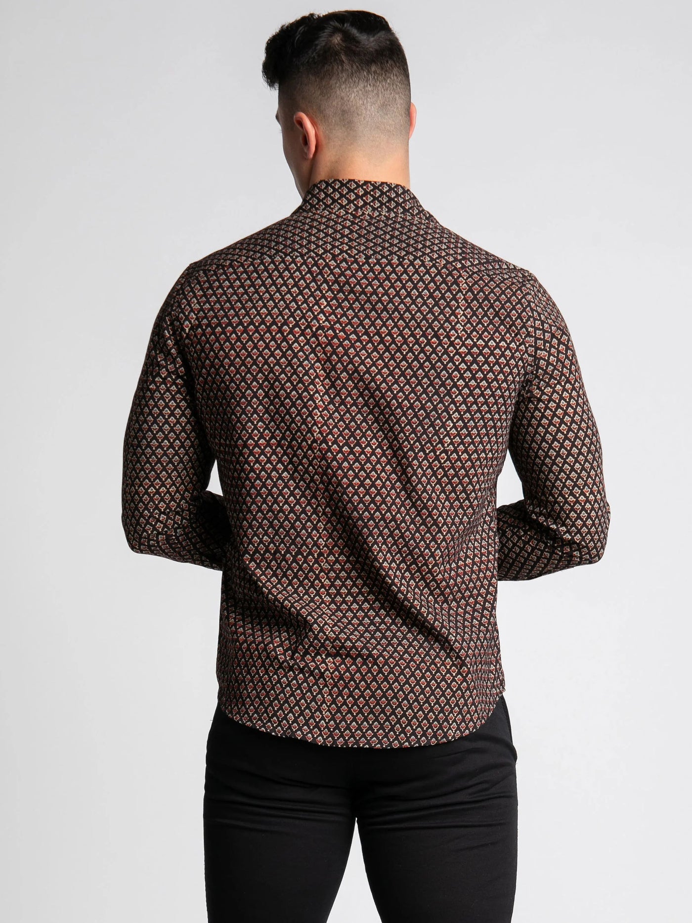 Regular Fit Block Printed Cotton Shirt - Chaman Black