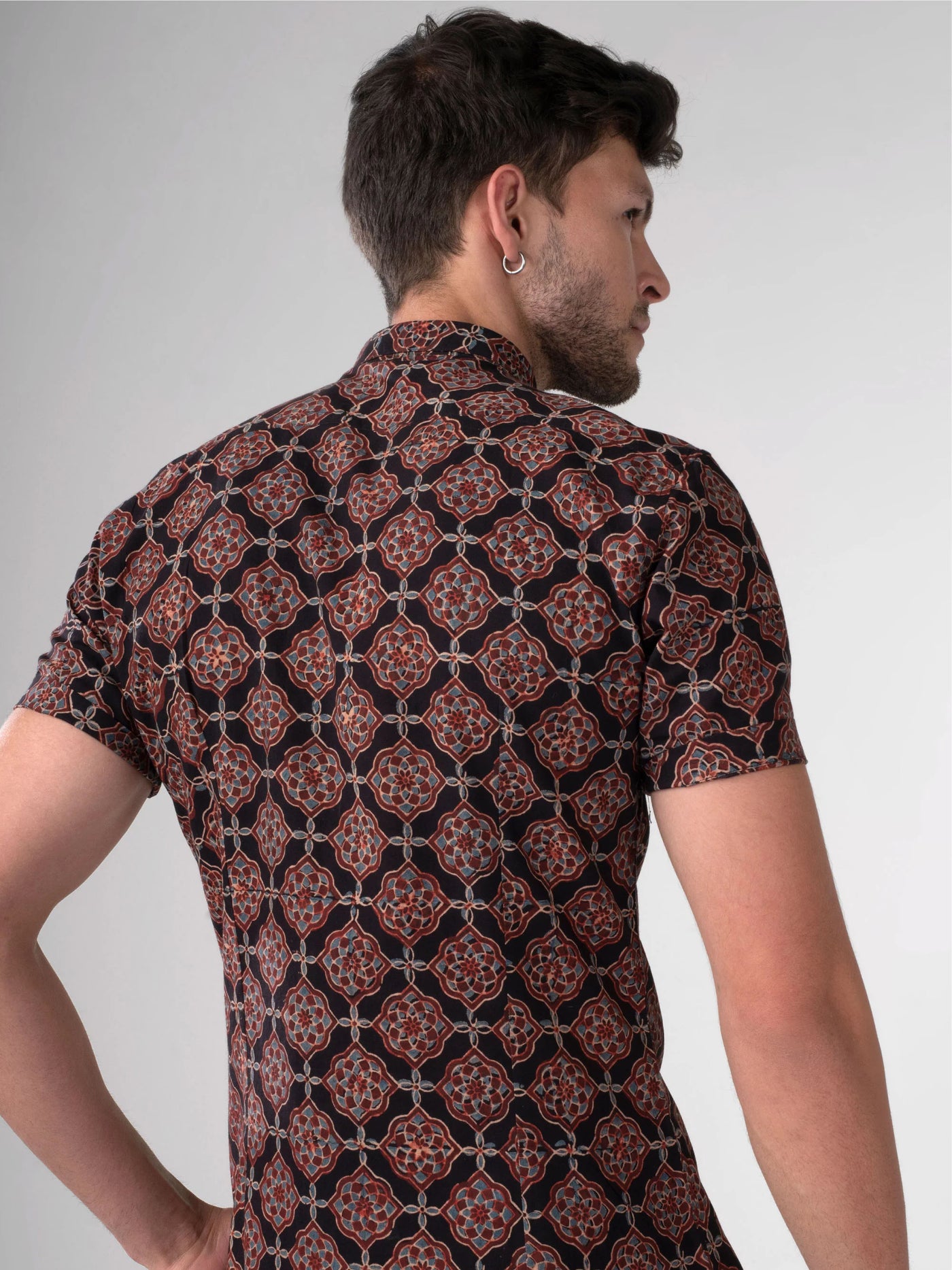 Slim Fit Block Printed Cotton Shirt - Farsh Black