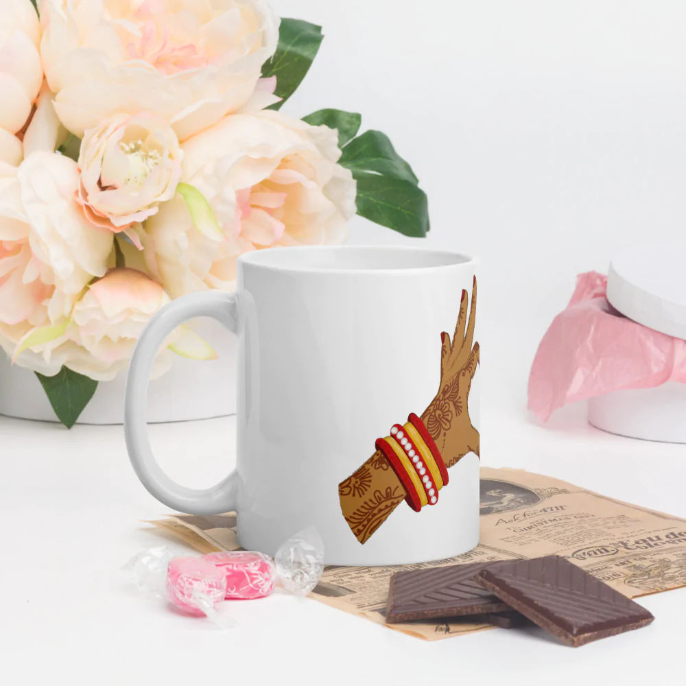 Mendhi Love Hands White glossy mug