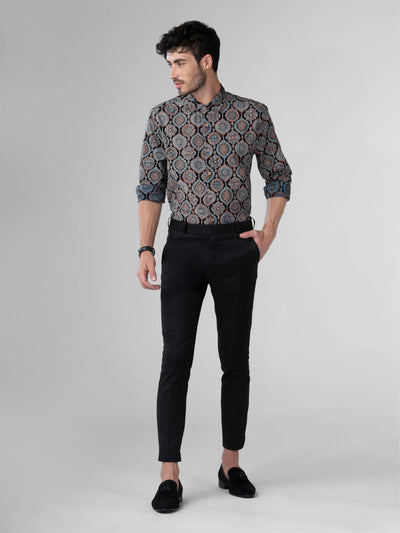 Regular Fit Block Printed Cotton Shirt - Gulshan Black