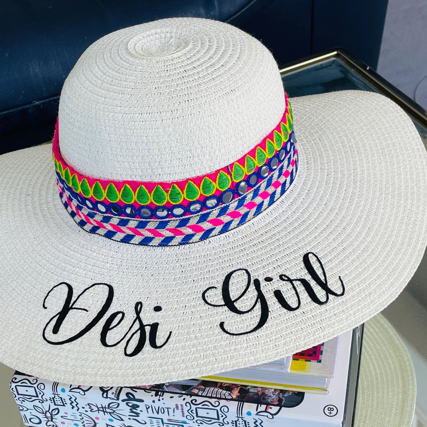 Pink & Blue Border Beach Hat by Modern Desi