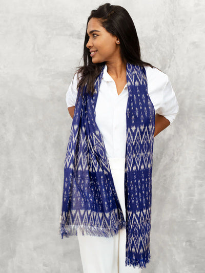 Unisex Handwoven Ikat Scarf - Midnight Blue