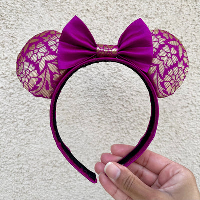 Fuschia and Gold Sari Minnie Mouse Ears (Child Size)