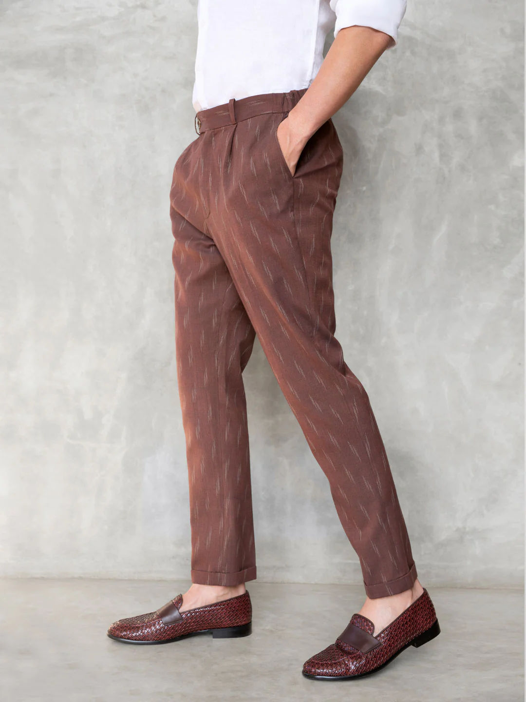 Slim Fit Handwoven Ikat Pants - Walnut Brown