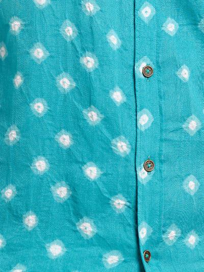 Long Sleeve Regular Collar Bandhani Shirt – Aqua Blue