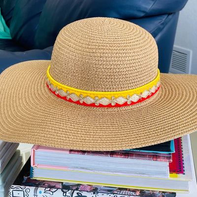 Yellow and Red Border Beach Hat by Modern Desi