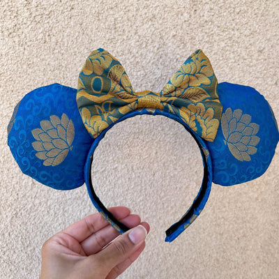 Blue and Gold Sari Minnie Mouse Ears by Sari rehab