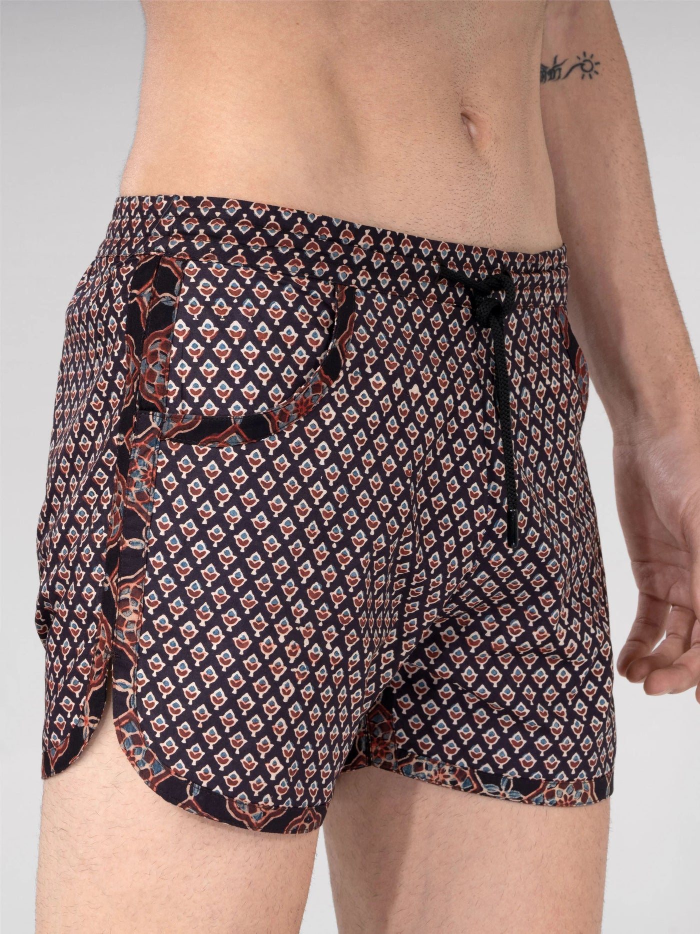 Hand Block Printed Dolphin Shorts - Mahi Black