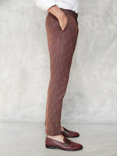 Slim Fit Handwoven Ikat Pants - Walnut Brown