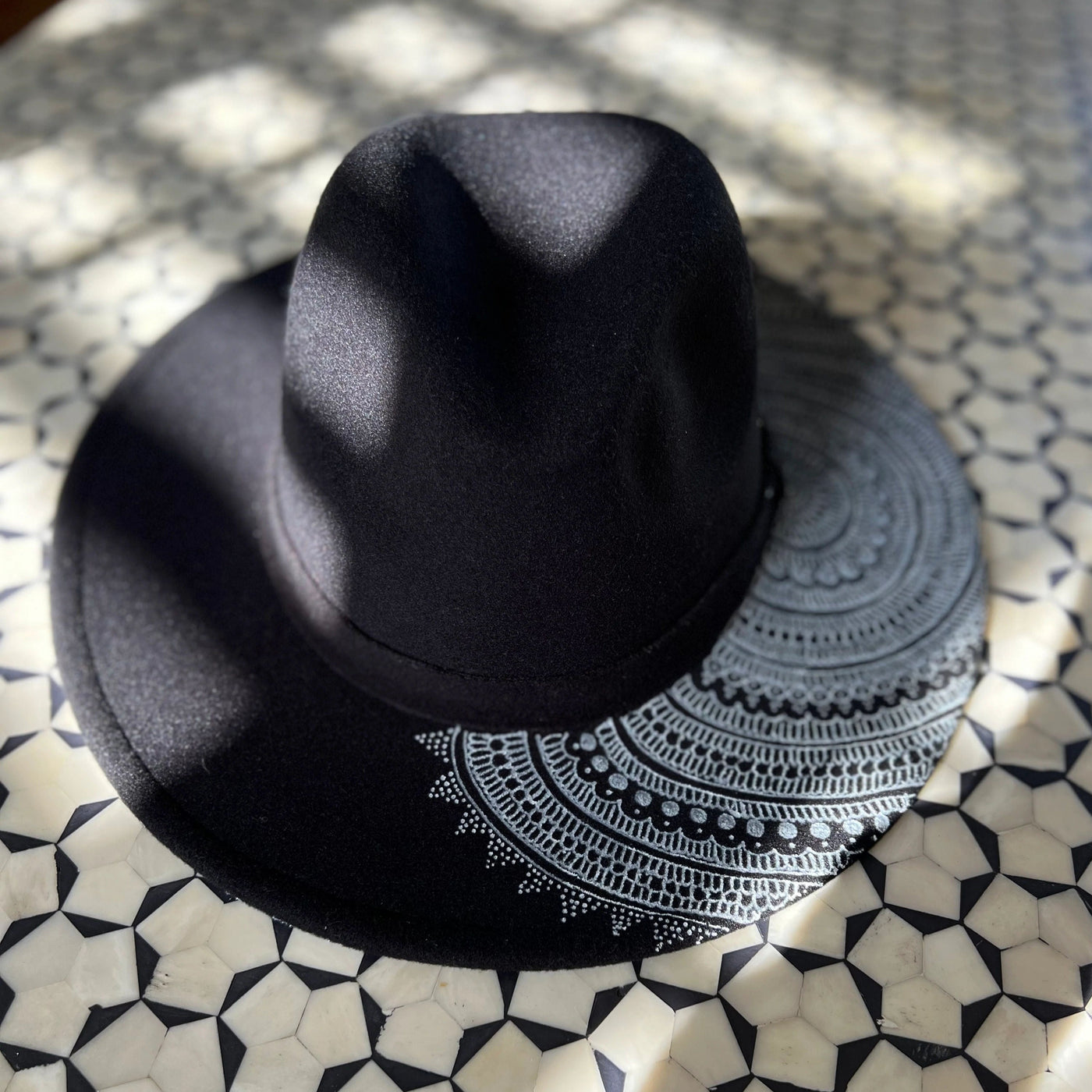 Noir Fedora with Henna work by Neha Assar