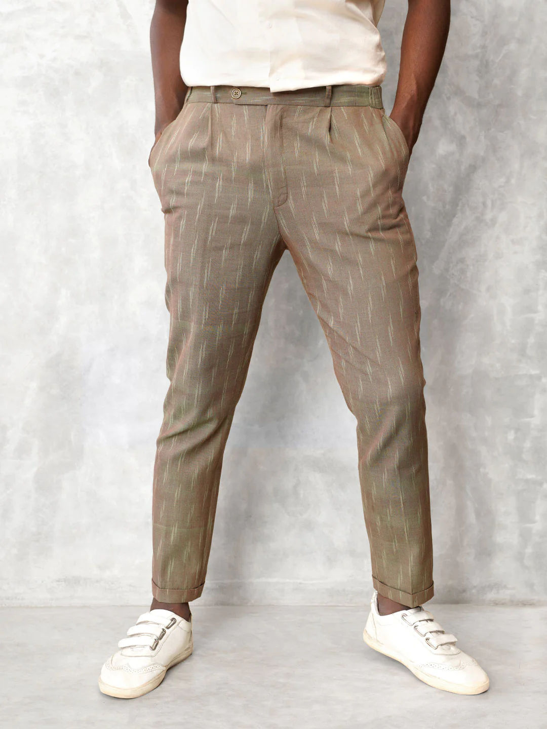 Slim Fit Handwoven Ikat Pants - Peanut Brown (Two tone)