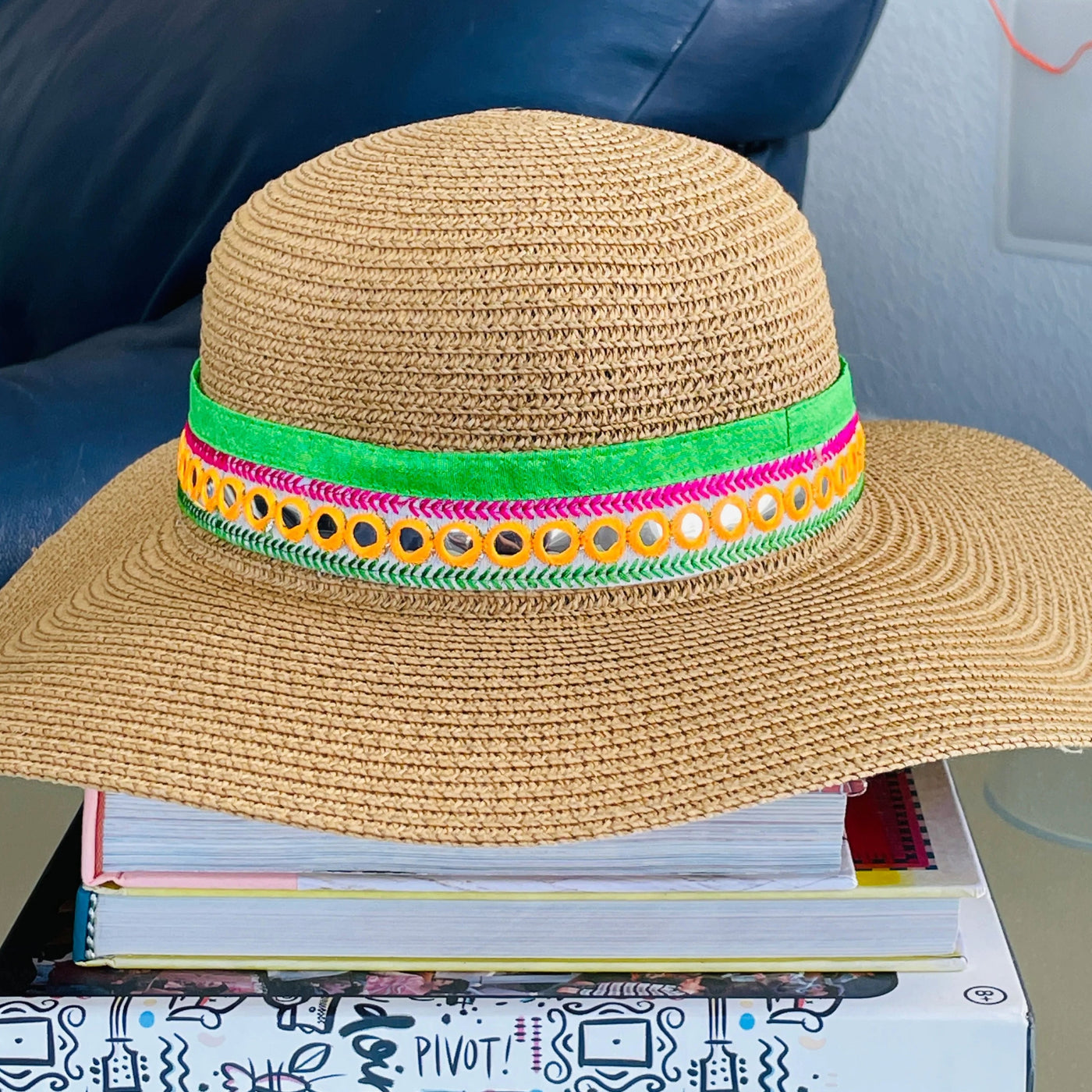 Green Mirror Border Beach Hat by Modern Desi