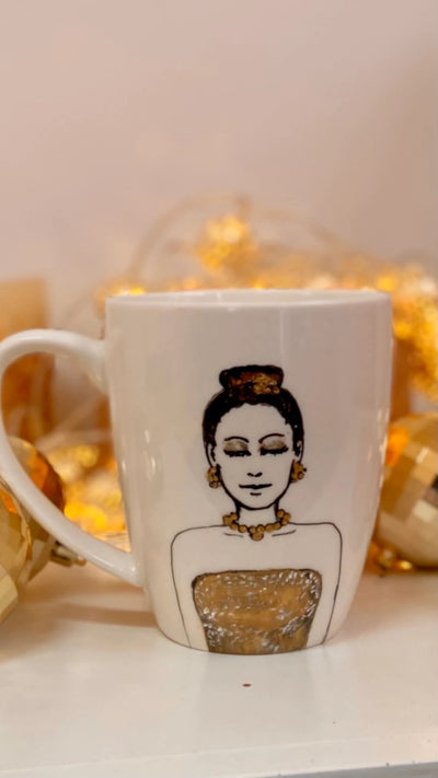 Personalized Hand Painted Mug - Decked in Gold - Holiday Collection