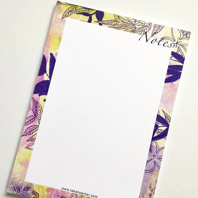 Leafy purple and yellow notepad by Laksh Sarkar Creations