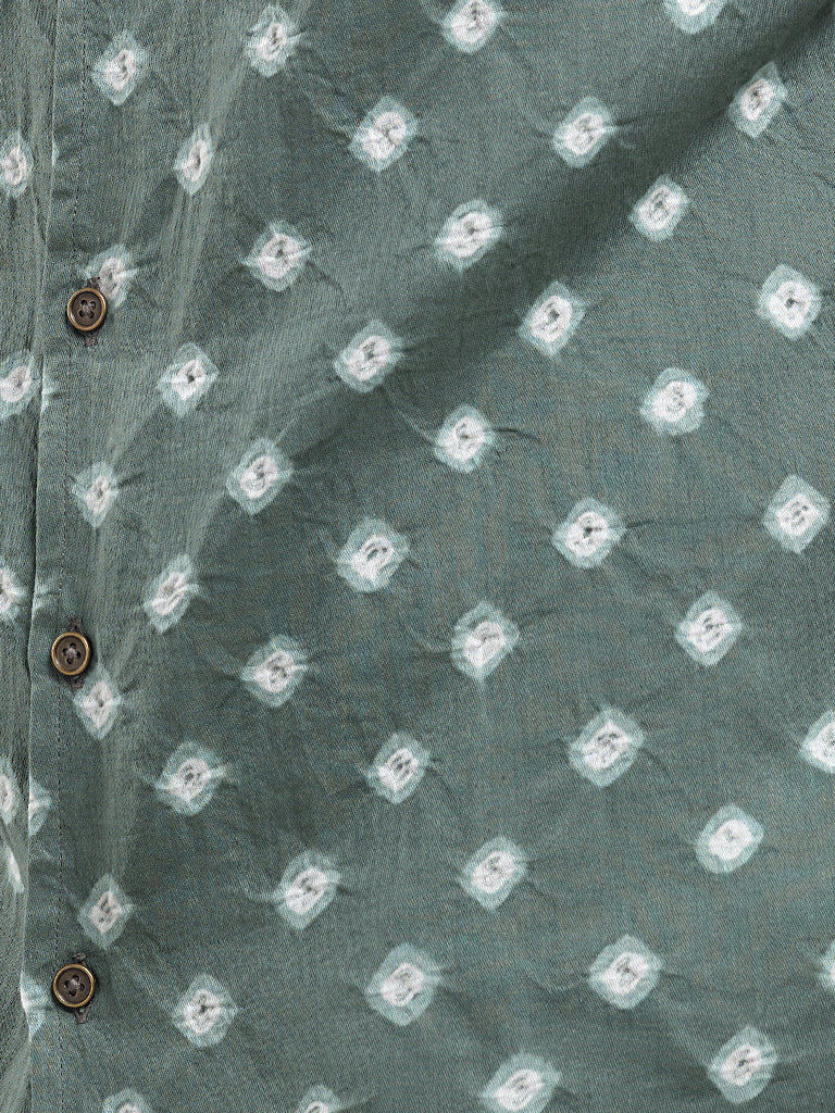 Short Sleeve Cuban Collar Bandhani Shirt – Sardine Gray