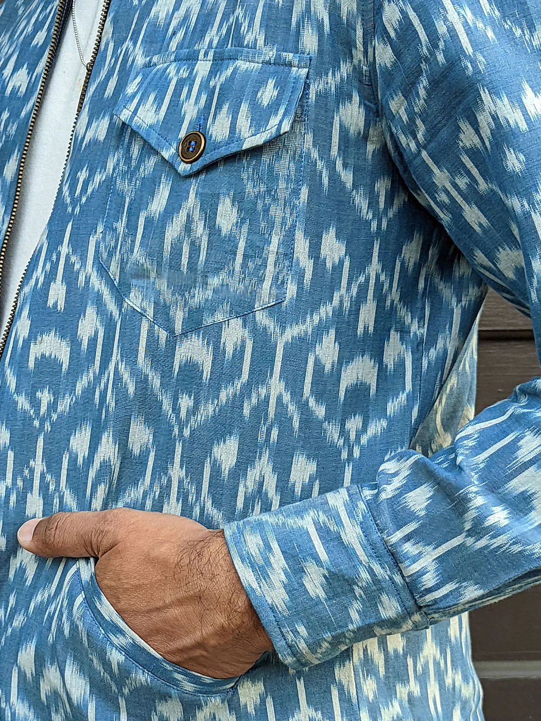 Glitchet - Sky Blue Handcrafted Ikat Jacket