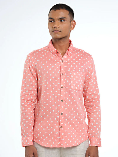 Long Sleeve Regular Collar Bandhani Shirt – Salmon Pink