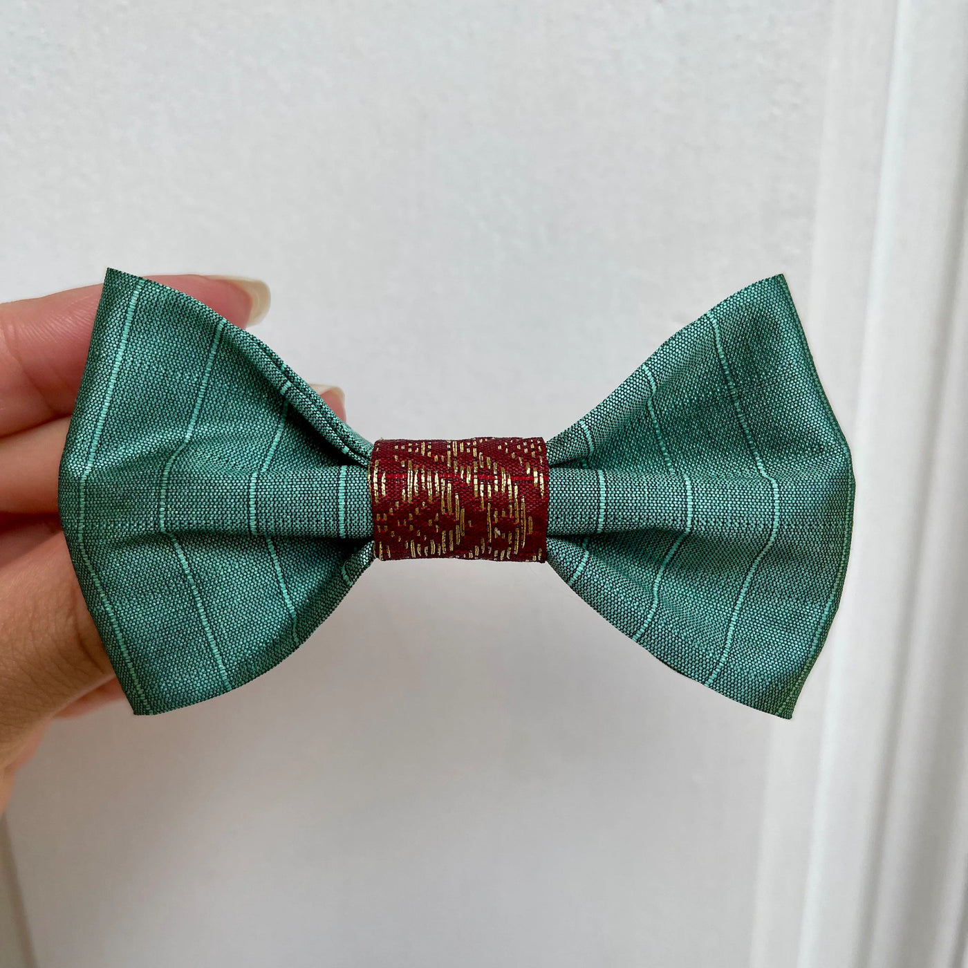 Green and Red Sari Bow Tie (Clip on)