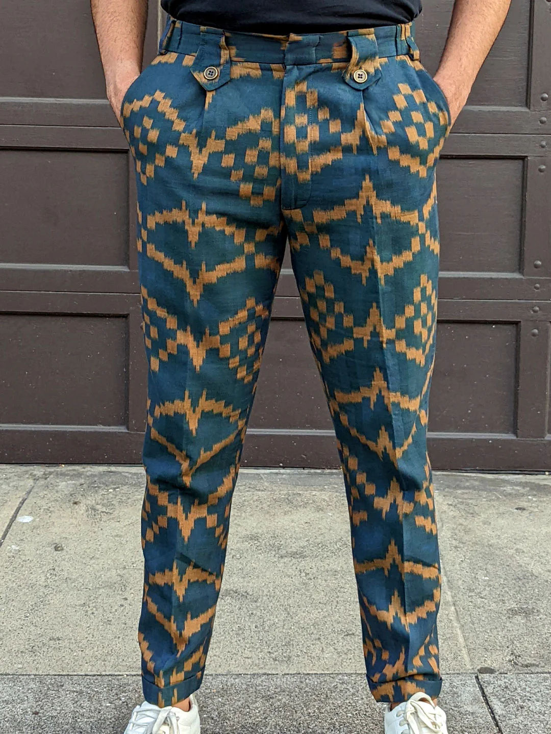 Disturbia - Teal Blue Slim Fit Handwoven Ikat Pants