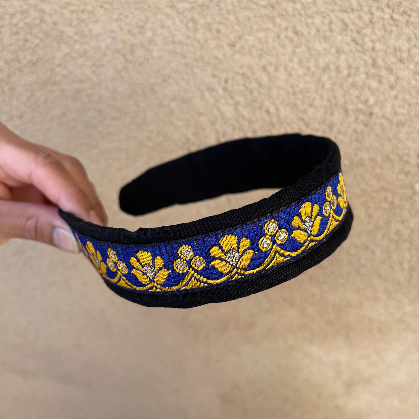 Blue and Gold Sari Trim Headband