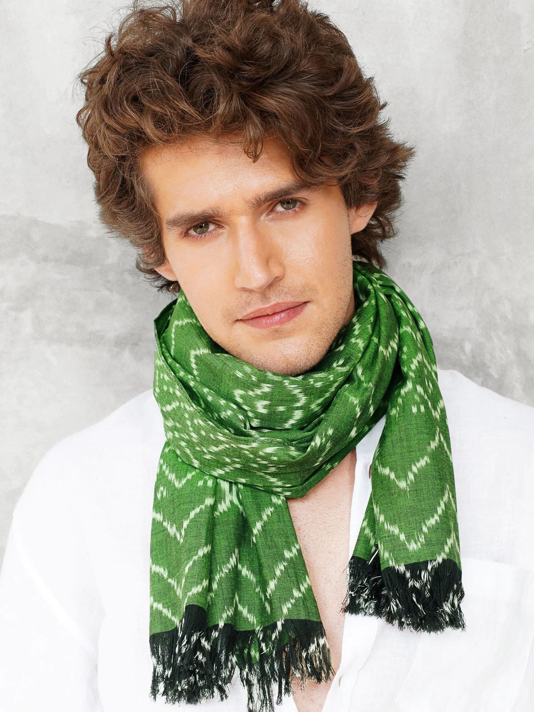 Unisex Handwoven Ikat Scarf - Forest Green
