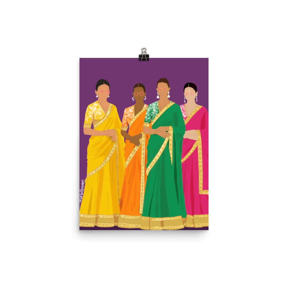 Colorful Women in Saris Print