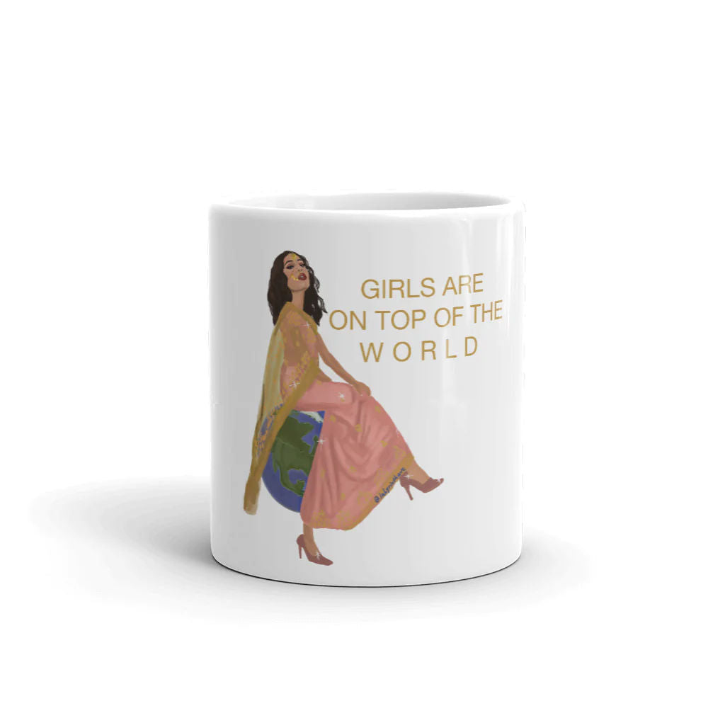 Girls are on top of the world mug by Labyrinthave
