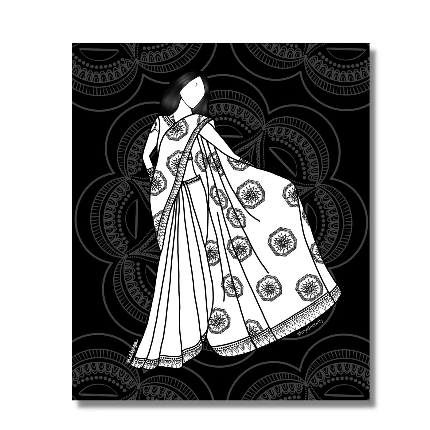 Saree not Sorry Print (B&W, Pink & Teal)