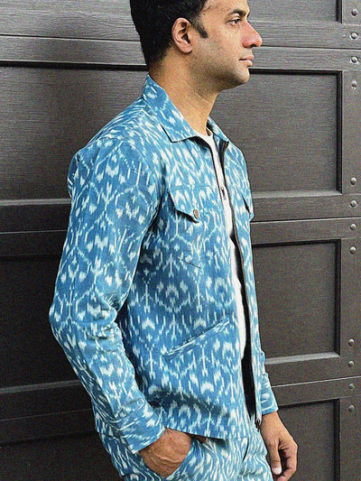 Glitchet - Sky Blue Handcrafted Ikat Jacket