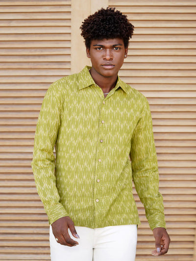 Comfort Fit Handwoven Ikat Shirt - Wild Moss